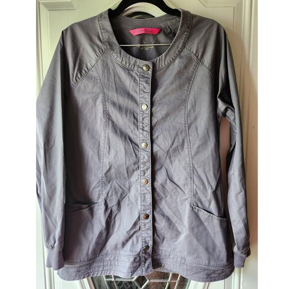 Beyond Scrubs Top Jacket Long Sleeve Grey Snap Up Size Small - Picture 1 of 5